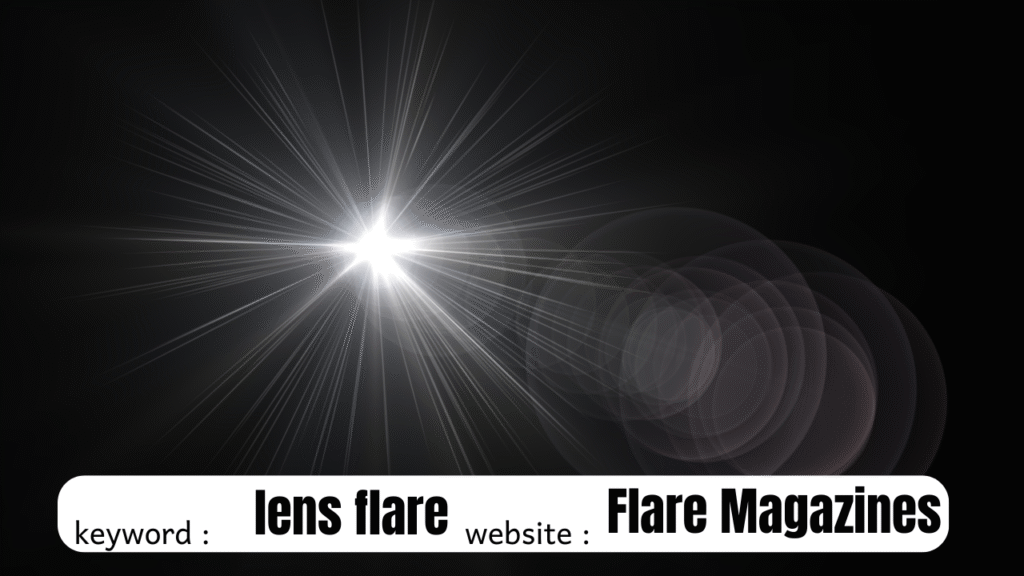 Bright lens flare on black background