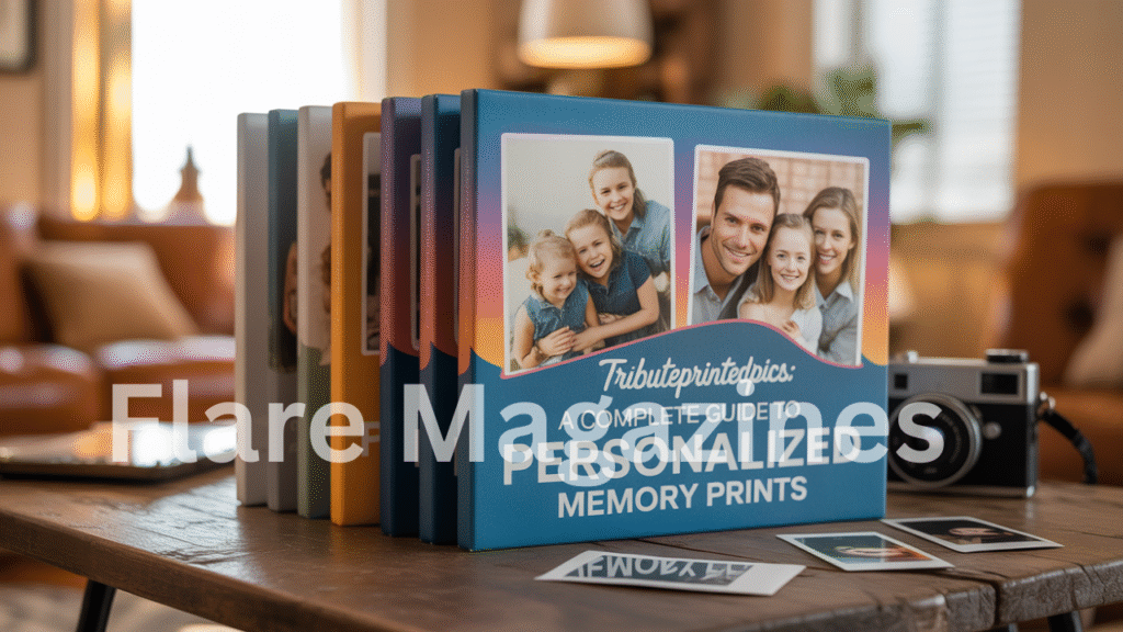 Colorful photo albums on a table.