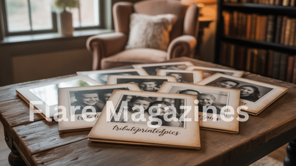 Colorful photo albums on a table.